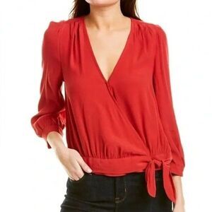 Madewell Red Long Sleeve V-Neck Wrap Blouse Top Size S NWT Tie Waist
